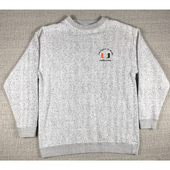 Vintage University of Miami Hurricane Sweatshirt Knitted Style Embroidered Sz L - Picture 1 of 9